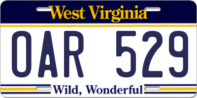 WV license plate OAR529