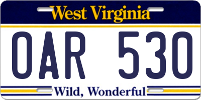 WV license plate OAR530