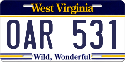 WV license plate OAR531