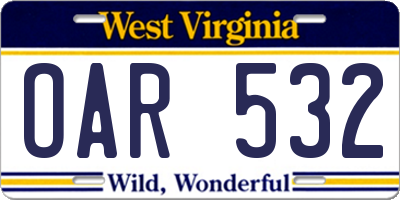 WV license plate OAR532