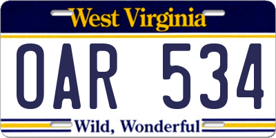 WV license plate OAR534