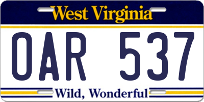 WV license plate OAR537