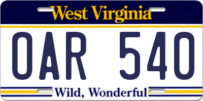 WV license plate OAR540