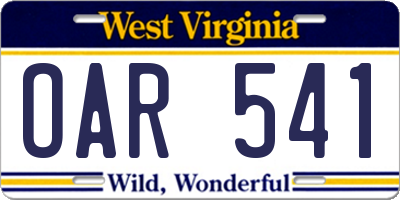 WV license plate OAR541