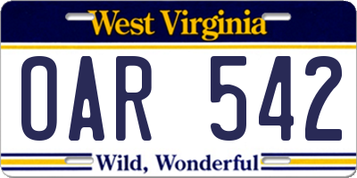 WV license plate OAR542