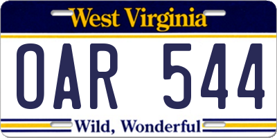WV license plate OAR544