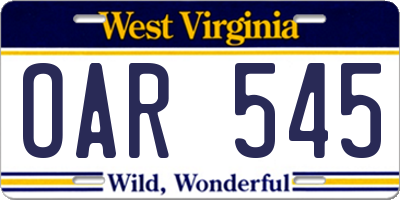 WV license plate OAR545