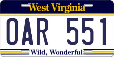 WV license plate OAR551