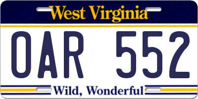WV license plate OAR552