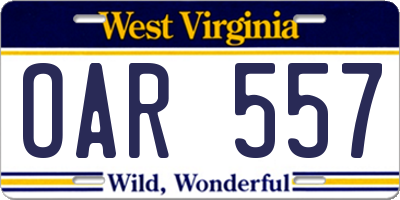 WV license plate OAR557
