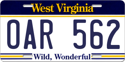WV license plate OAR562