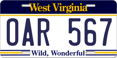 WV license plate OAR567