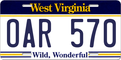 WV license plate OAR570