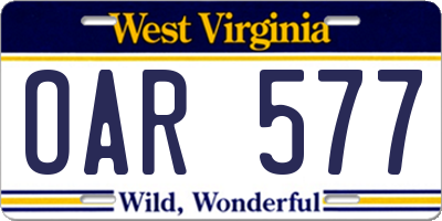 WV license plate OAR577