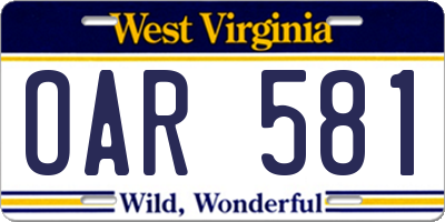 WV license plate OAR581