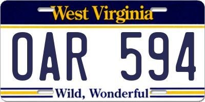 WV license plate OAR594