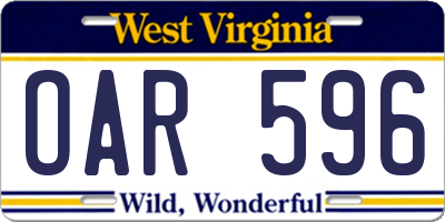 WV license plate OAR596