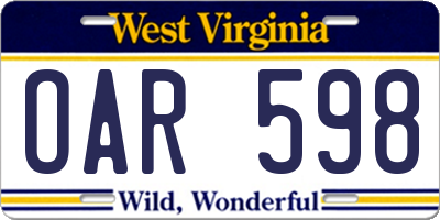 WV license plate OAR598