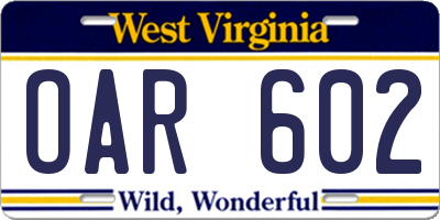 WV license plate OAR602