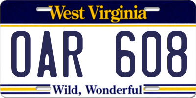 WV license plate OAR608