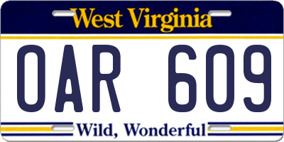 WV license plate OAR609