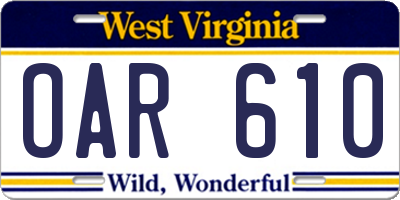 WV license plate OAR610