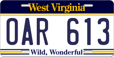 WV license plate OAR613