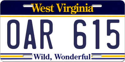 WV license plate OAR615