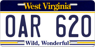 WV license plate OAR620