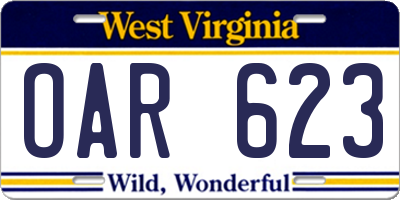 WV license plate OAR623