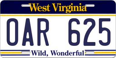WV license plate OAR625