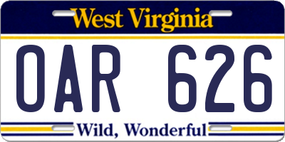 WV license plate OAR626