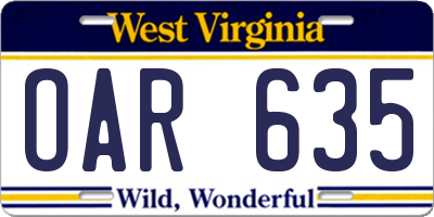 WV license plate OAR635
