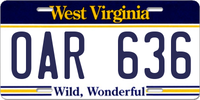 WV license plate OAR636