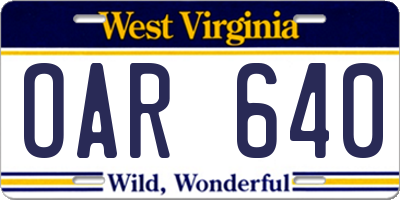 WV license plate OAR640