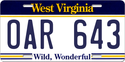 WV license plate OAR643