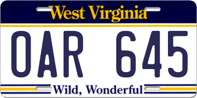 WV license plate OAR645