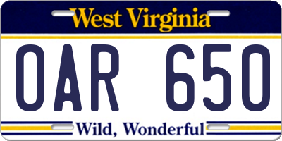 WV license plate OAR650