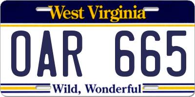 WV license plate OAR665