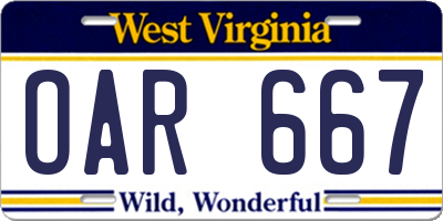 WV license plate OAR667