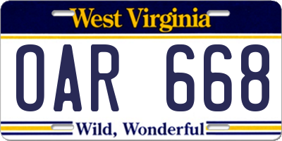 WV license plate OAR668