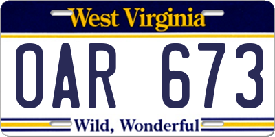 WV license plate OAR673