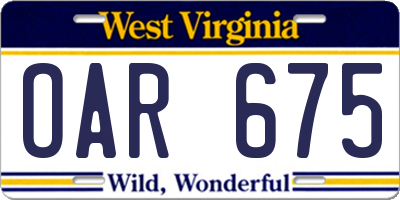 WV license plate OAR675