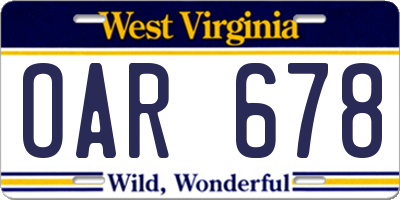 WV license plate OAR678