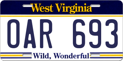 WV license plate OAR693