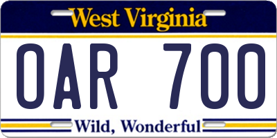 WV license plate OAR700
