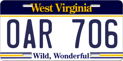 WV license plate OAR706