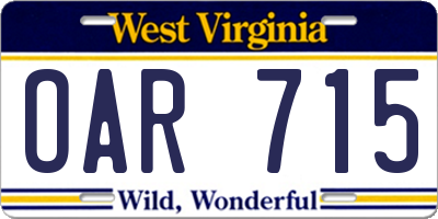 WV license plate OAR715