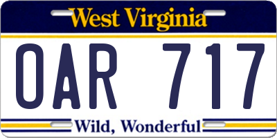 WV license plate OAR717