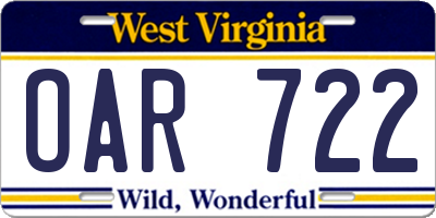 WV license plate OAR722